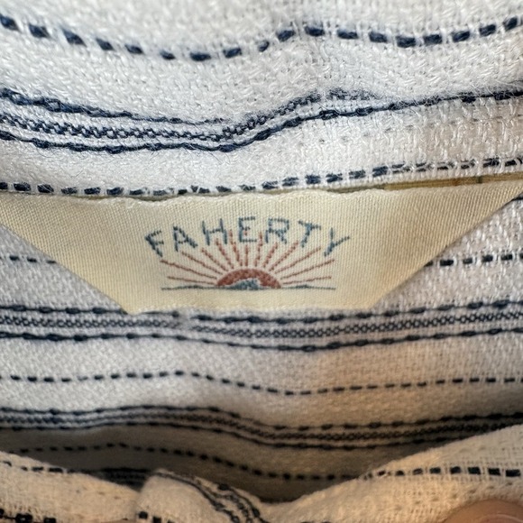 Faherty Linen Santa Cruz Stripe Button Down Sz Women's XS White/blue NWT $158 - Picture 4 of 10